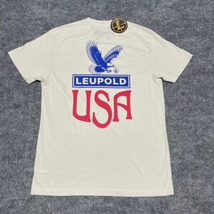Leupold‎ T-Shirt Mens Medium Sand Optics Eagle Badge USA Graphic Tee NEW